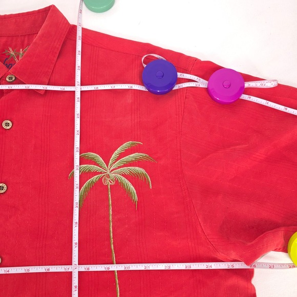 Bamboo Cay‎ Palm Tree Shirt XL Red Embroidered Button Up Island Camp Modal Blend - Picture 3 of 16
